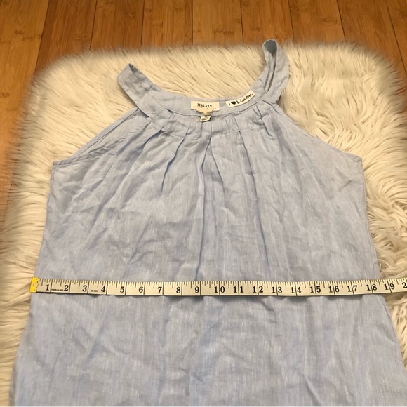 Malvin Hamburg Germany Linen Blend Pleated Sky Blue Halter Sun Dress S (6 US) - Picture 8 of 11